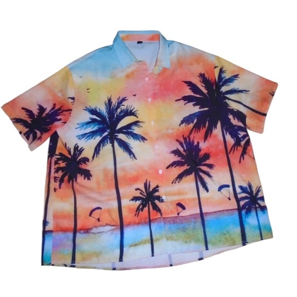 Men’s 3X Multicolor Palm Tree button up shirt - Picture 3 of 3